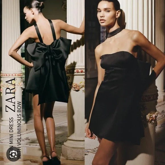 安心★関税込み★ZARA★MINI DRESS WITH BOWS Zara | Dresses | Zara Bow Trim Voluminous Satin Effect Mini